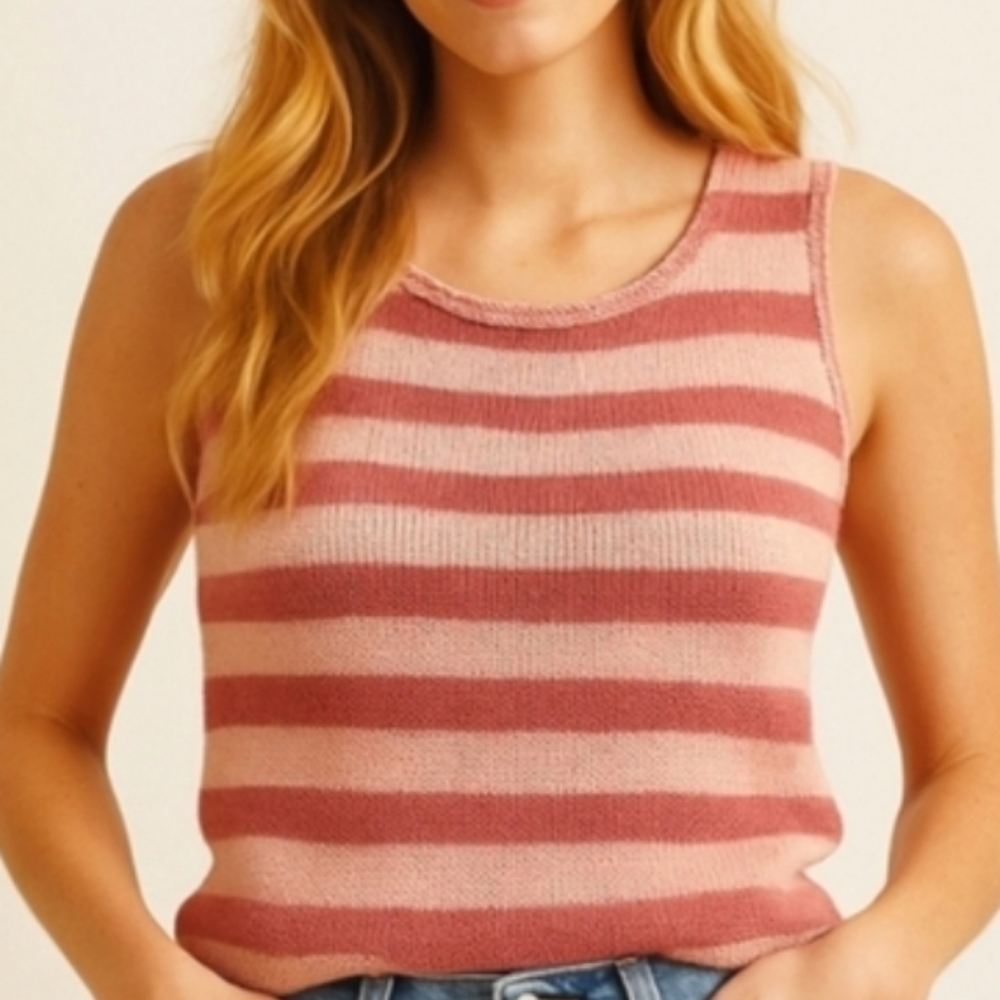Vintage Striped Pink Knit Sleeveless Top 70s